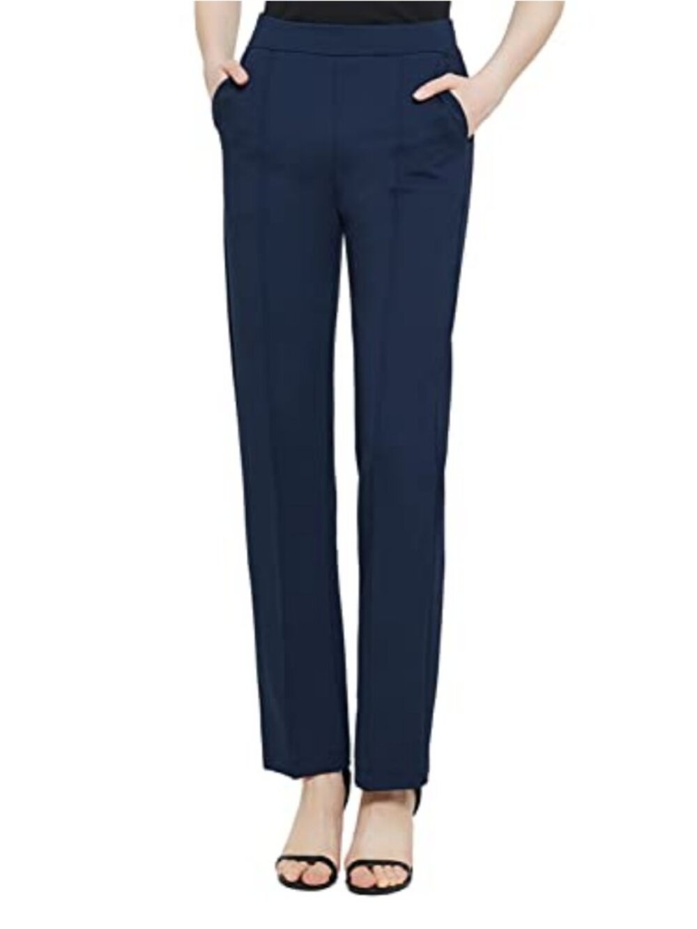 Straight Leg Yoga Dress Pants Stretchy Pull On Work Slacks with Pockets